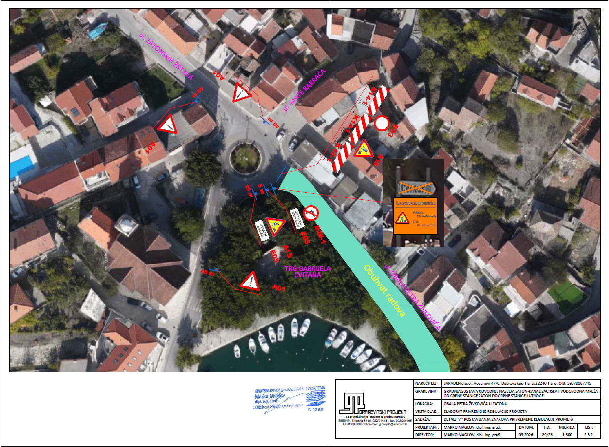 Privremena regulacija prometa u Zatonu zbog radova na sustavu odvodnje